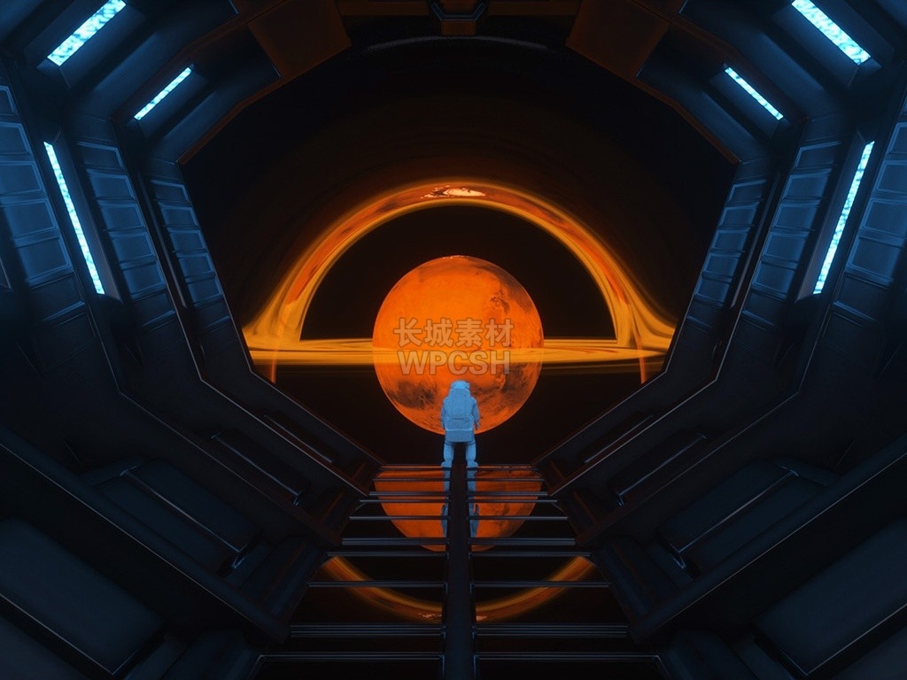 黃藍(lán)科幻星球太空艙C4D場(chǎng)景