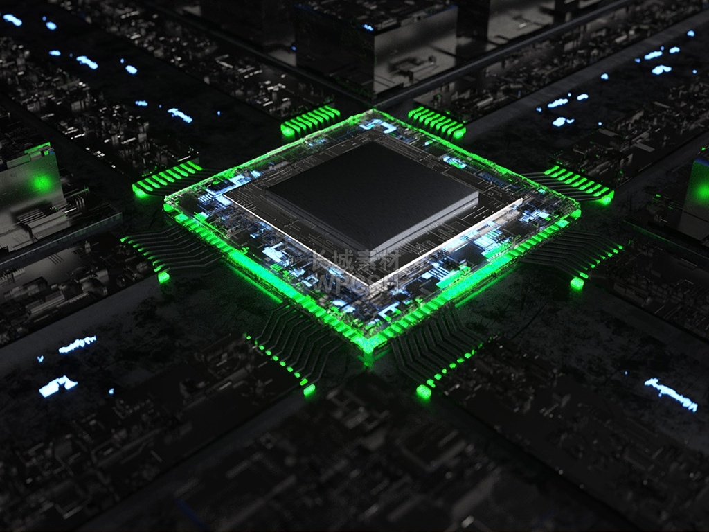 綠色發(fā)光金屬芯片電路板C4D場景
